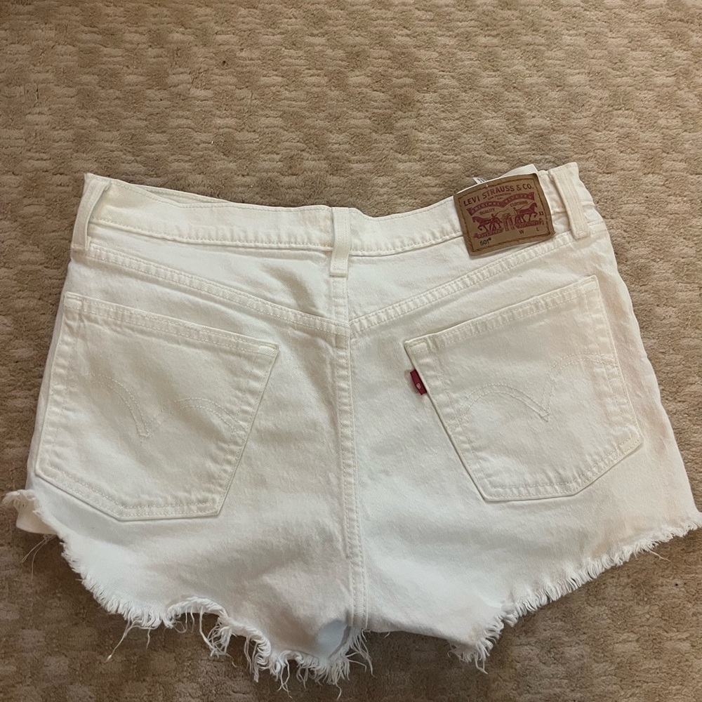 Levi's Women's Frayed White Jean Shorts